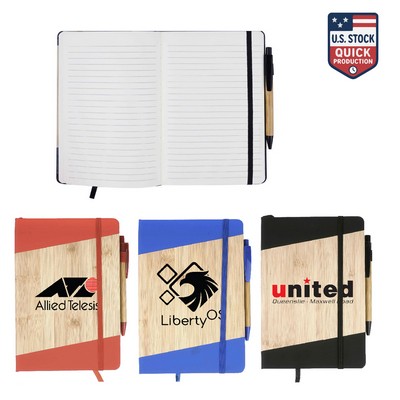 Bamboo Look PU Journal with Matching Strap Closure, Bookmark & Pen Loop