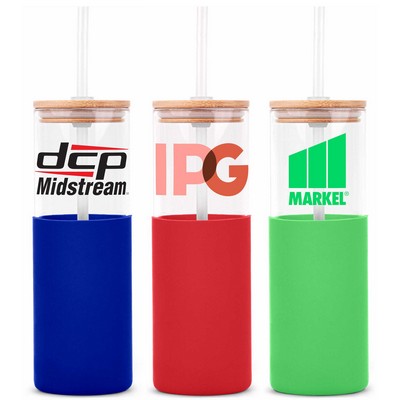 18 Oz. Glass Tumbler w/Bamboo Lid, Straw & Silicone Sleeve