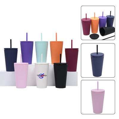 16 oz Plastic Tumblers with Lids Straw Coffee Cup
