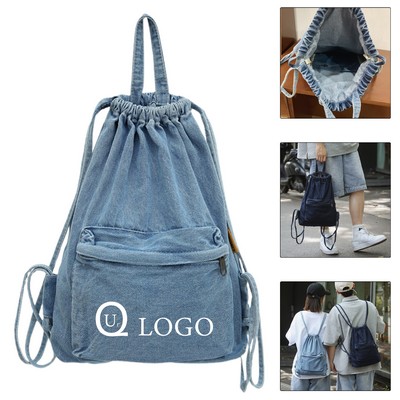 Drawstring Denim Rucksack - Cute Casual Backpack