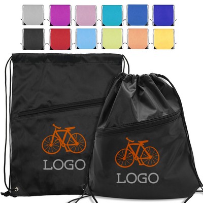 Polyester Drawstring Backpack with Front Zipper