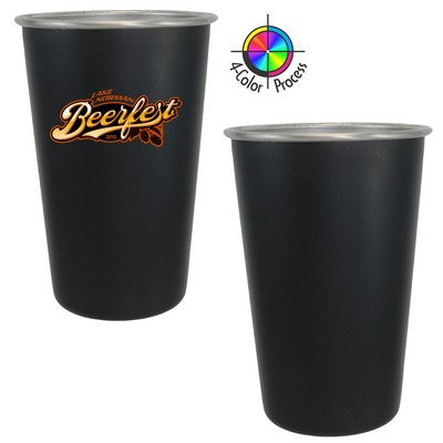 16 Oz. Brushed Stainless Pint Mixing Glass with Rolled Lip - 4 Color Process
