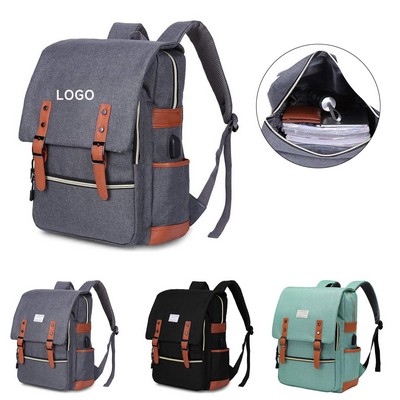 Vintage Backpack With USB Charging Port