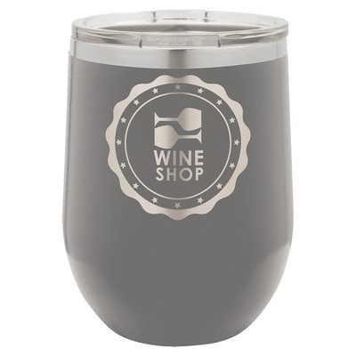 Dark Gray Polar Camel™ 12 oz Stemless Wine Tumbler with a Clear Lid