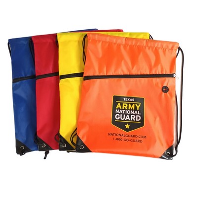 210D Polyester Drawstring Back Pack With Front Zipper